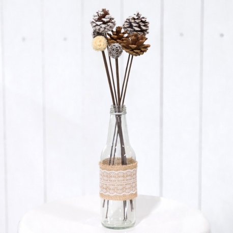 Decorative Pine Cone Sticks in Glass Vase