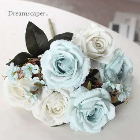 Pale Blue Faux Roses Wedding Flower Decor