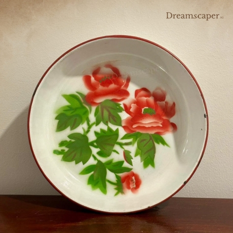 Retro Red Flower Enamel Plate 