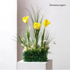 Artificial Tulip & Daisy Flower Arrangement (Yellow)