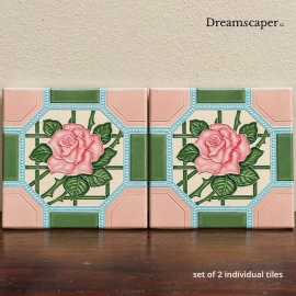  Peranakan Pink & Green Rose Tiles (Set of 2)