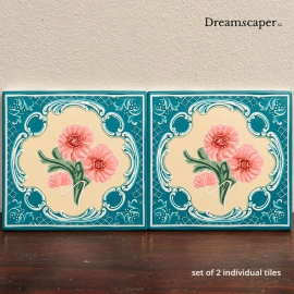  Peranakan  Turquoise Floral Tiles  (Set of 2)